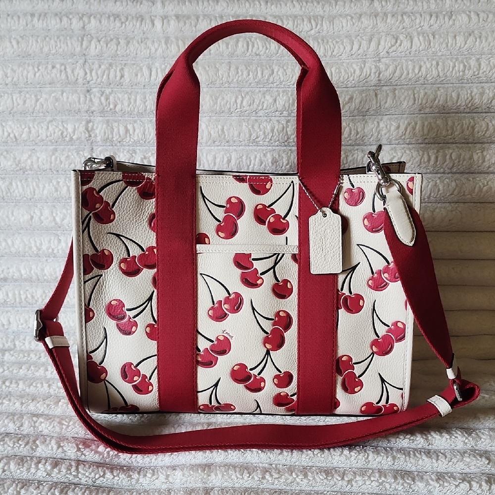 NWOT Coach Smith Cherry Print Red & Chalk Tote